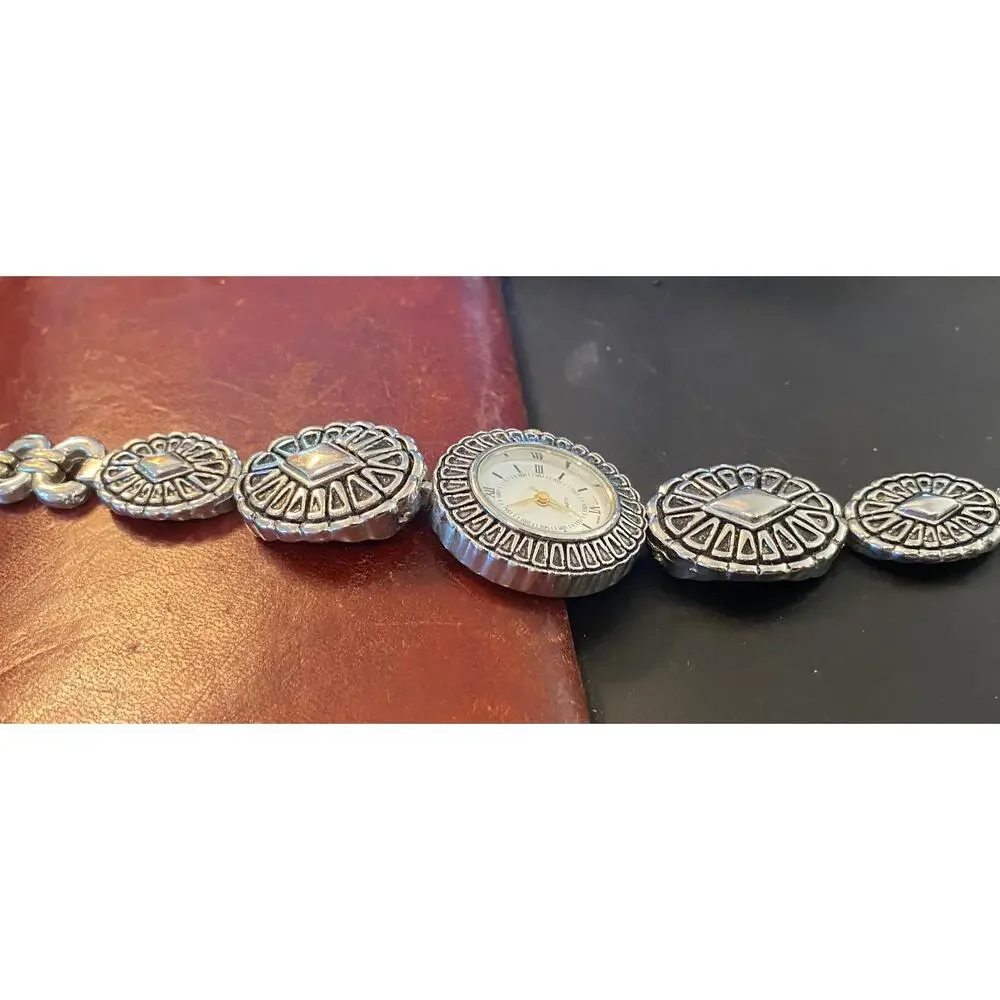 Women's Silver Tone 25mm Deco Style Watch, Intricate Design